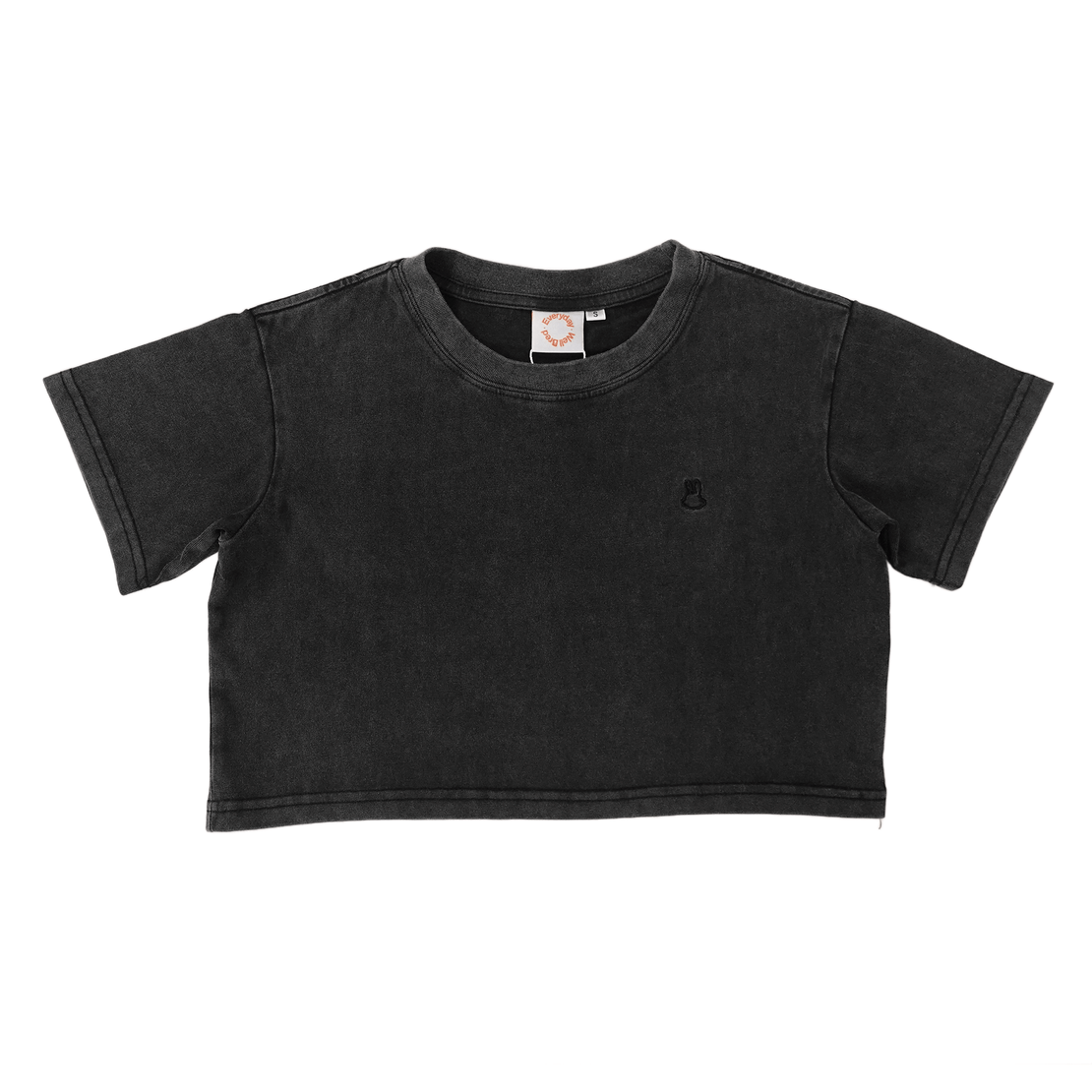 Wb Everyday Wm Rabbit Emb Washed Crop Tee - Black