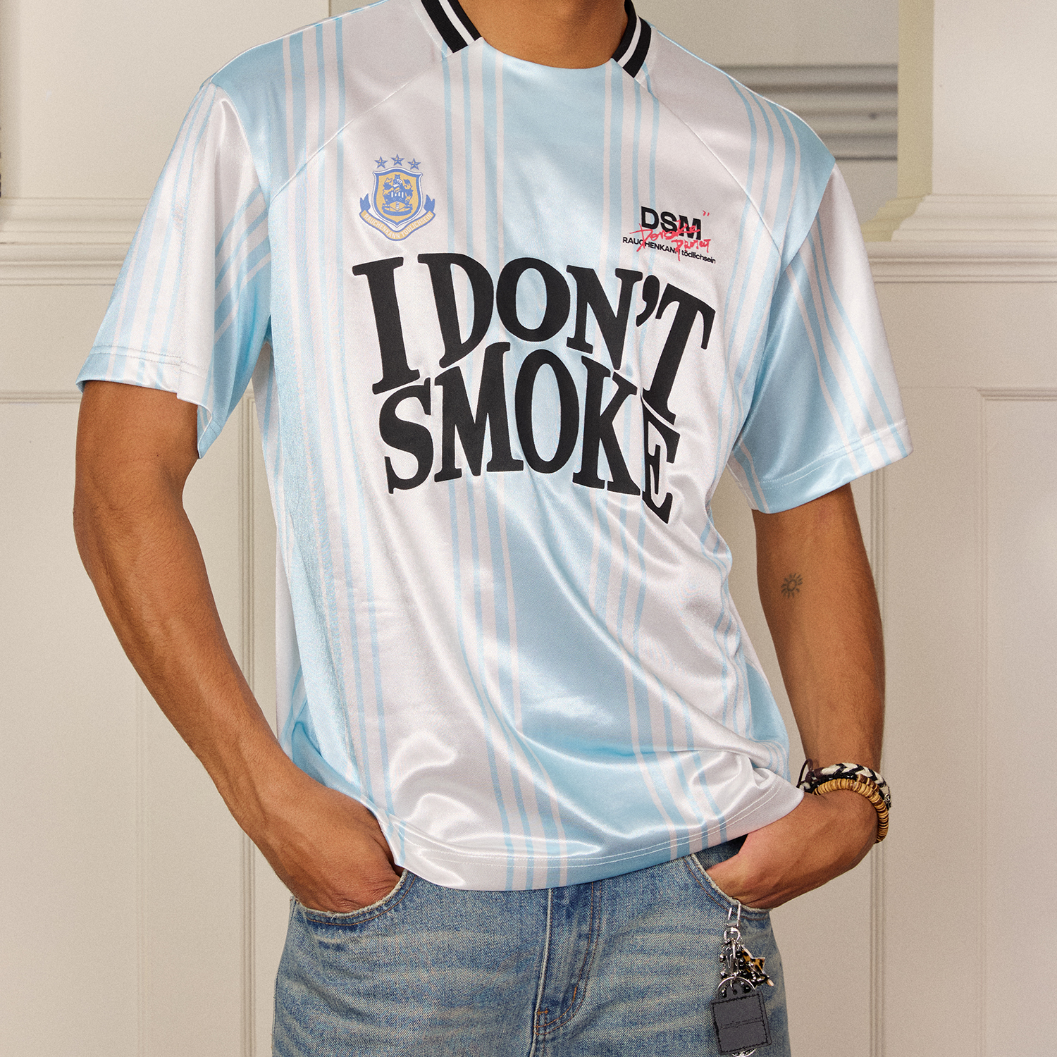 Donsmoke Stripe Football Tee - Blue