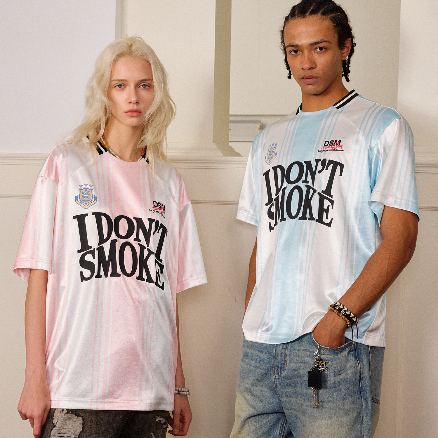 Donsmoke Stripe Football Tee - Blue