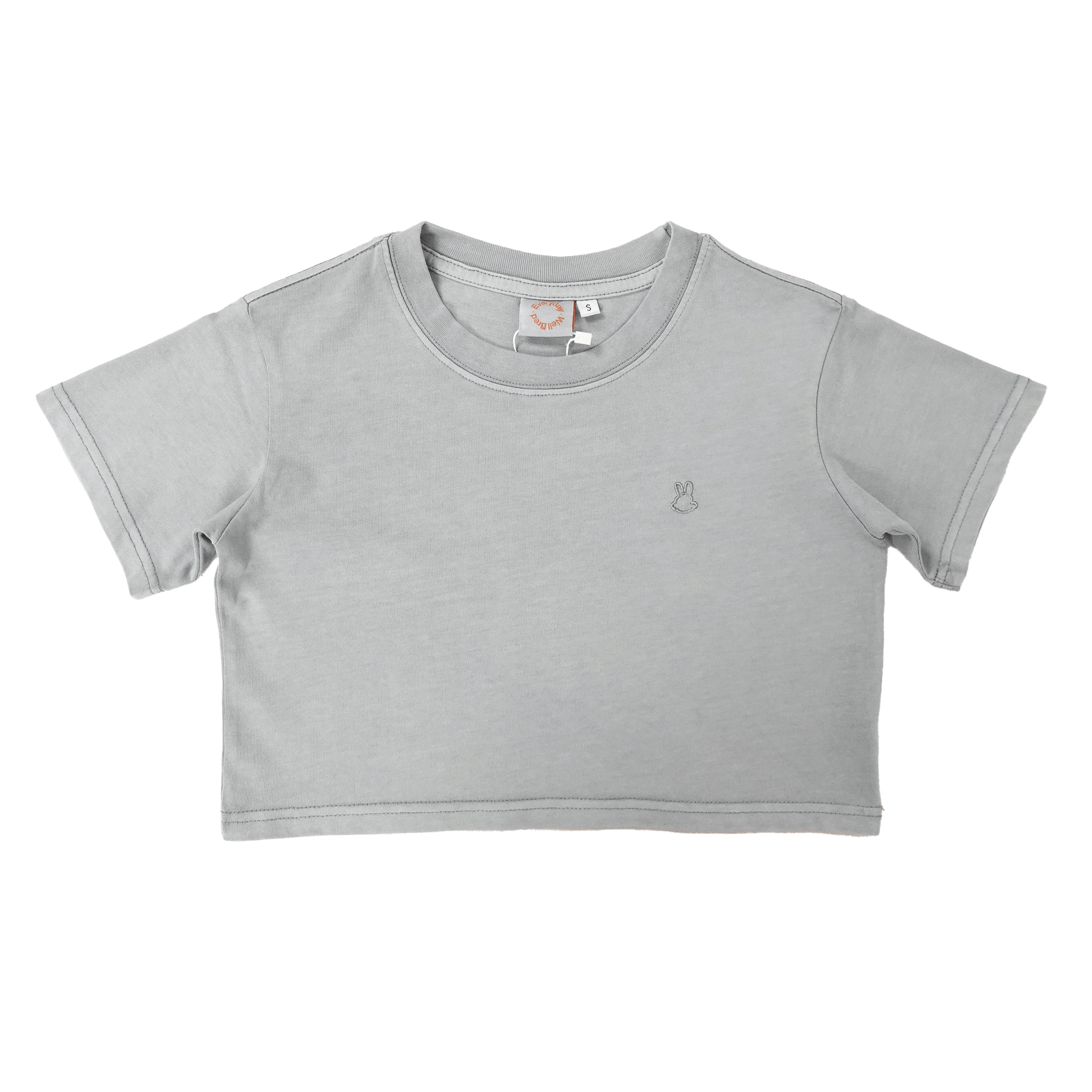 Wb Everyday Wm Rabbit Emb Washed Crop Tee - Ash