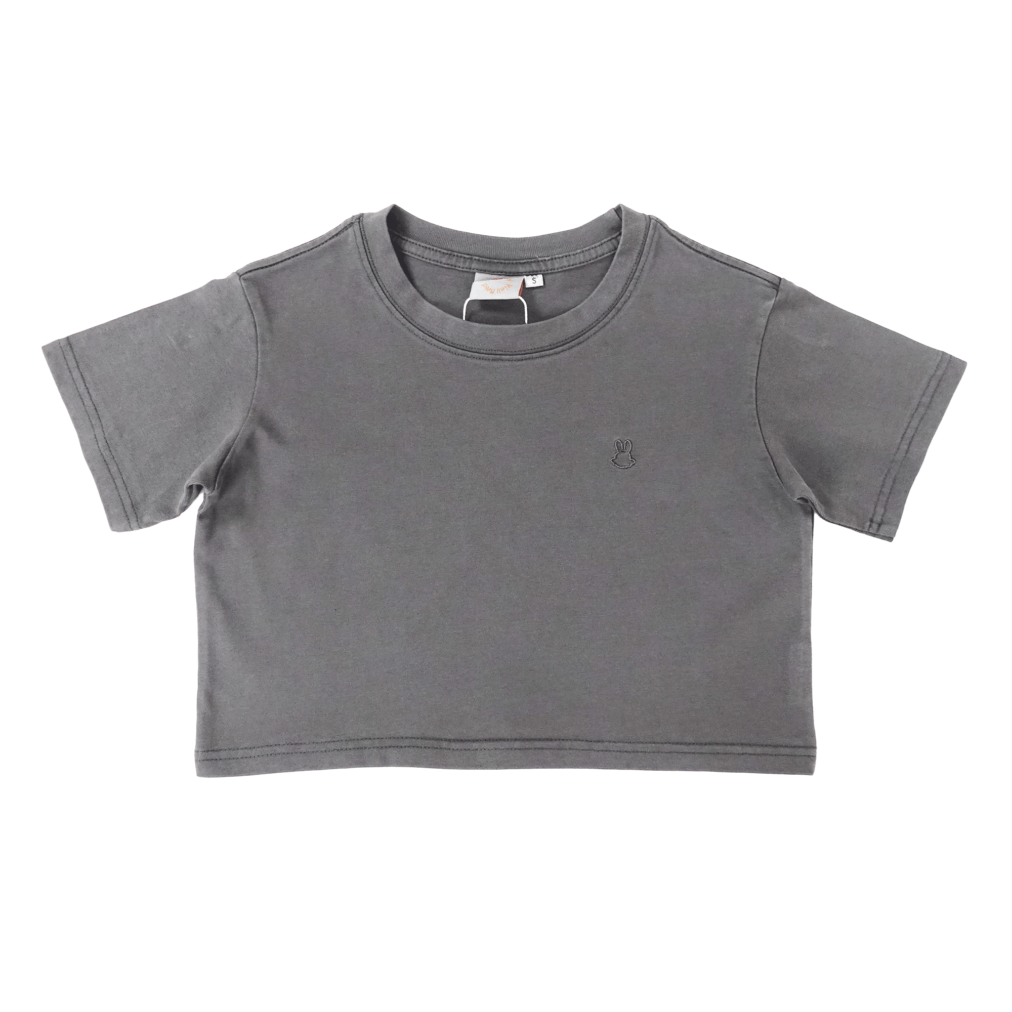 Wb Everyday Wm Rabbit Emb Washed Crop Tee - Charcoal