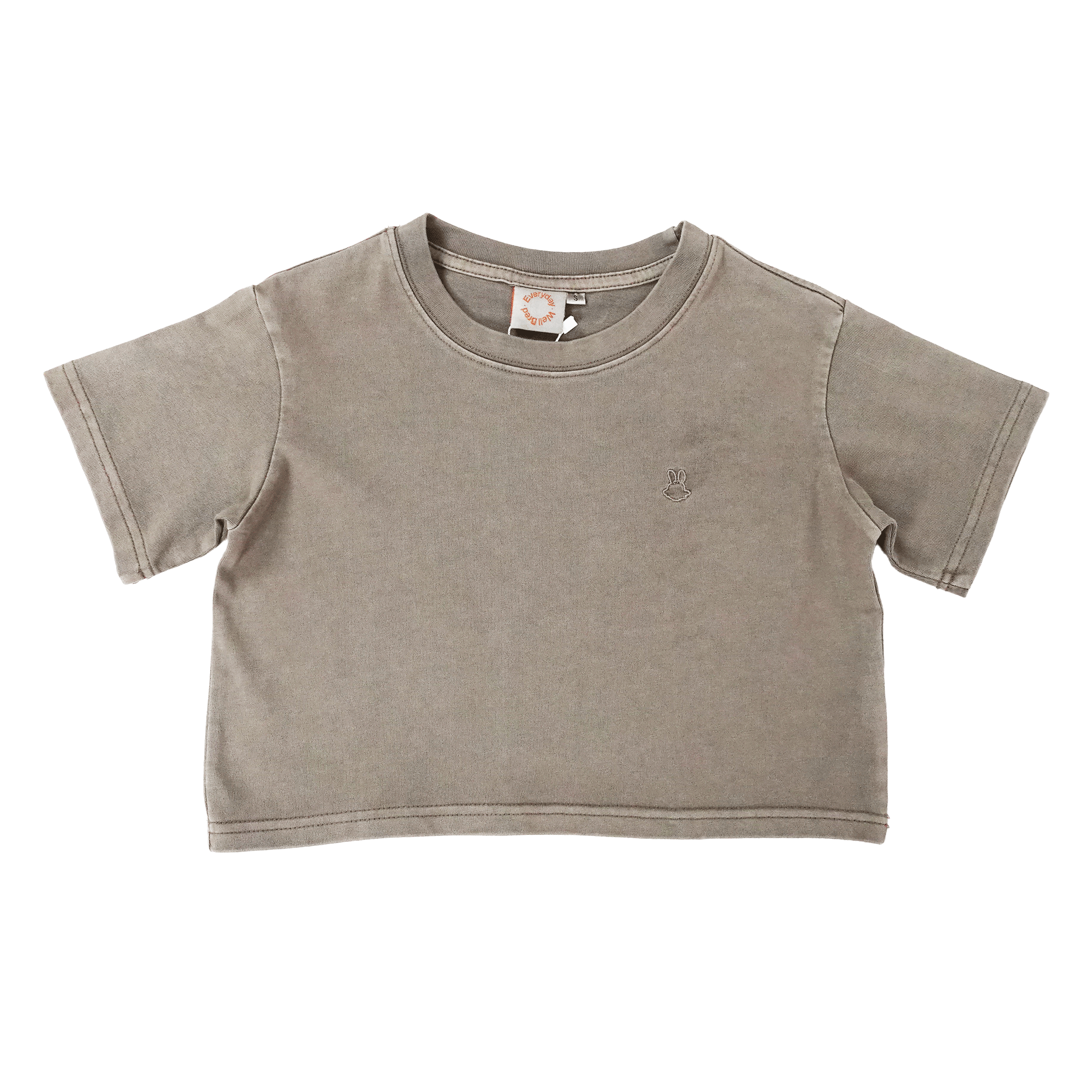 Wb Everyday Wm Rabbit Emb Washed Crop Tee - Khaki
