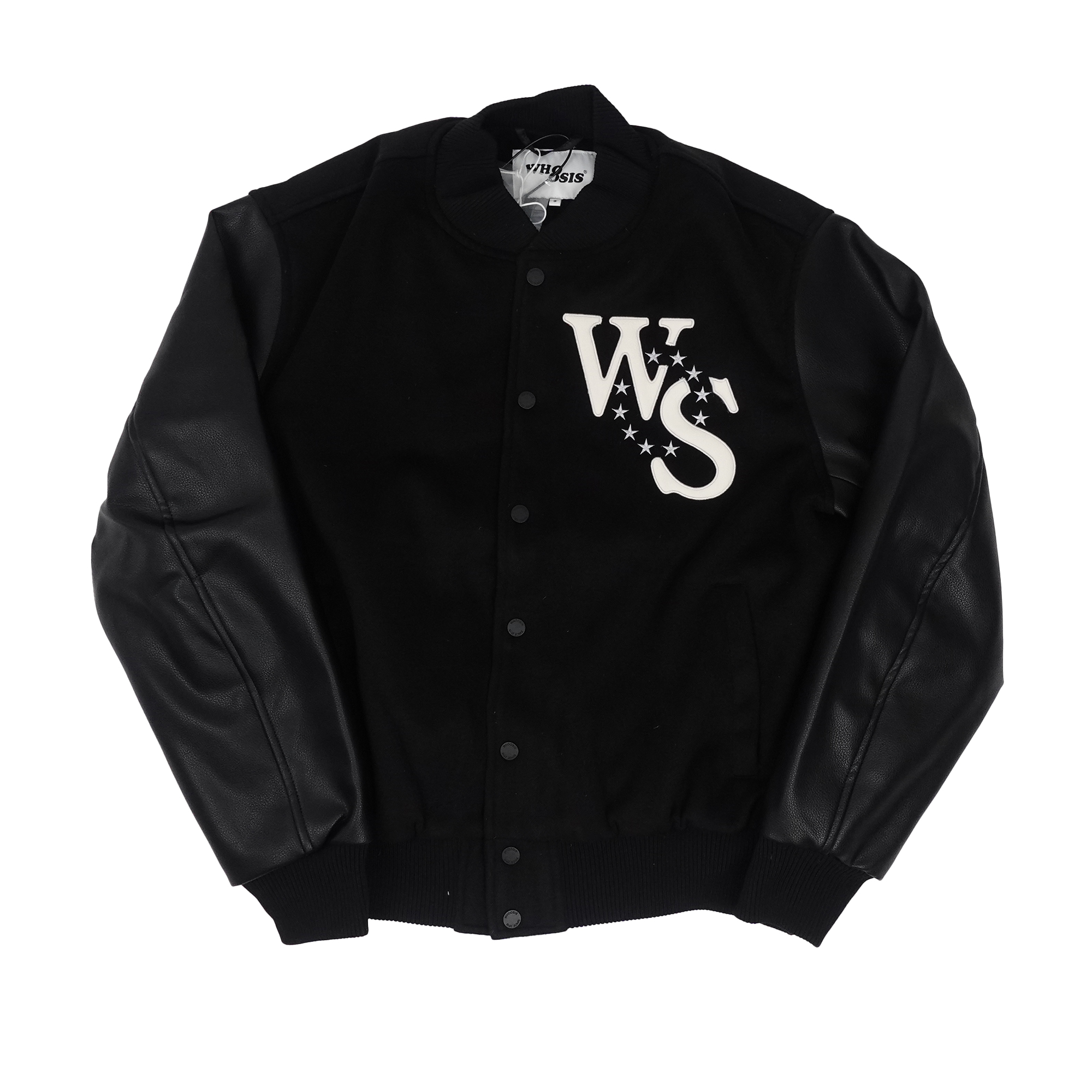 Whoosis Leather Embroidered Baseball Jacket