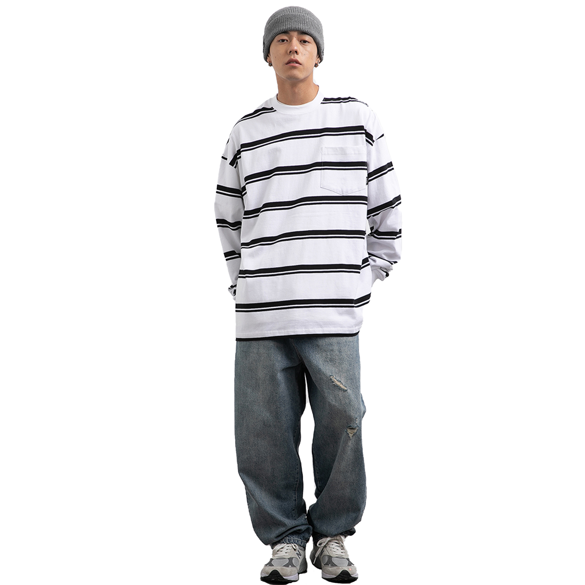 Vavues Panda Striped Ls Tee